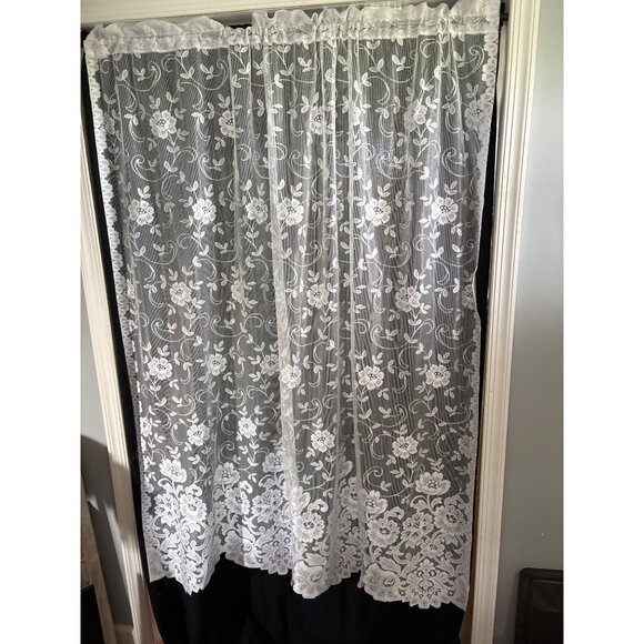 JCPenney Home Collection Floral Lace Curtain Panel 64" L x 56" W White Sheer - Picture 7 of 8